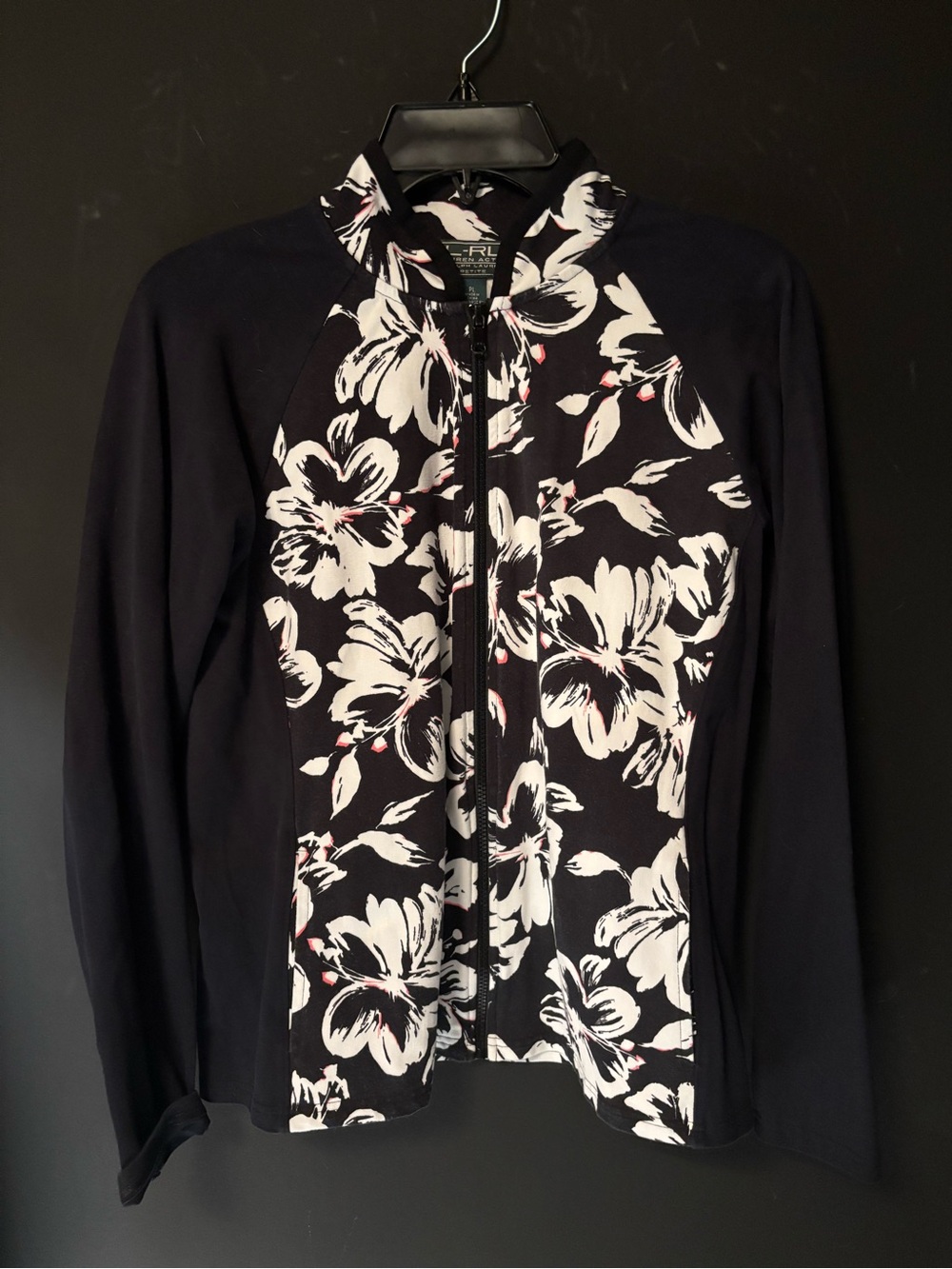 Lauren Ralph Lauren Active Black Floral Zip Jacket-Petite Large